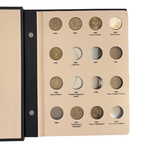 Australian One Dollar Coin collection in an album with various coins displayed