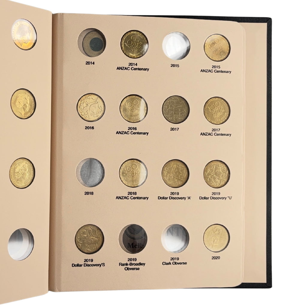 Australian One Dollar Coin collection in an album with various coins displayed