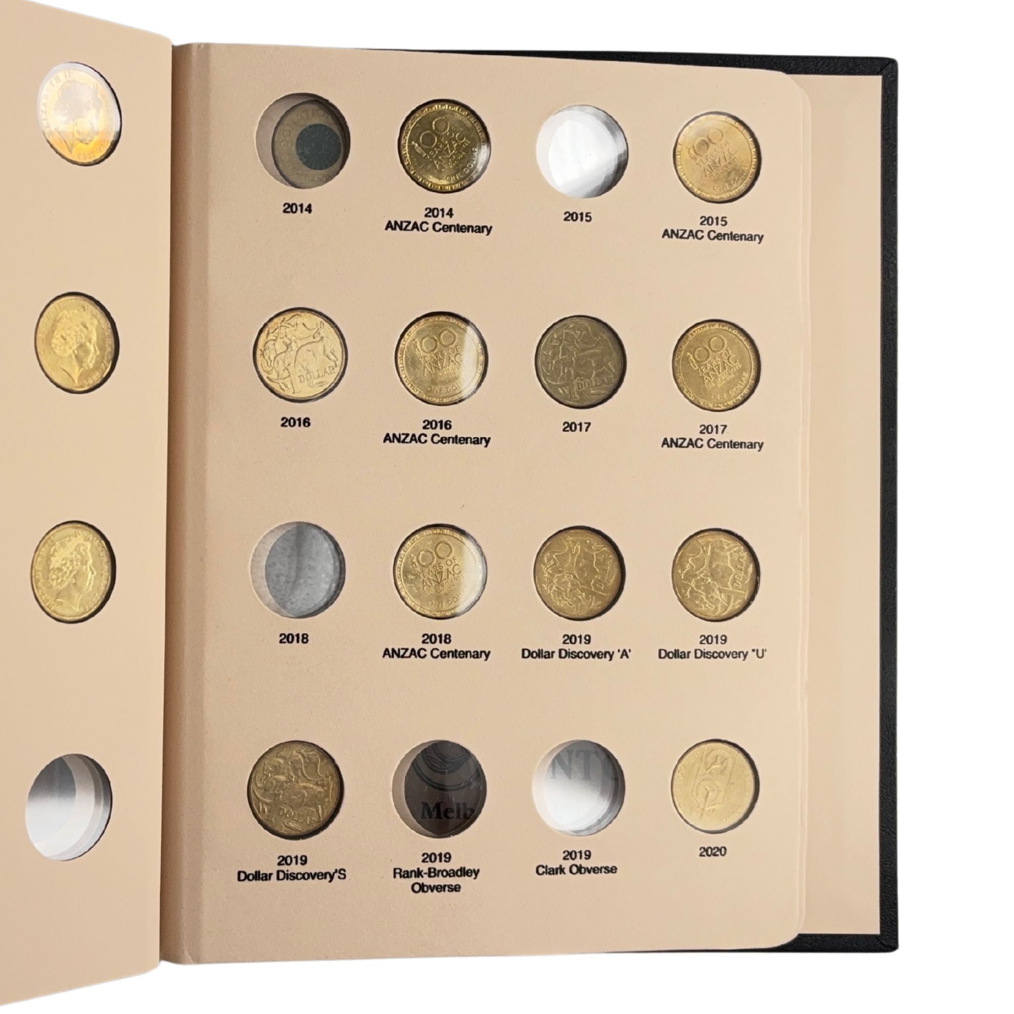 Australian One Dollar Coin collection in an album with various coins displayed